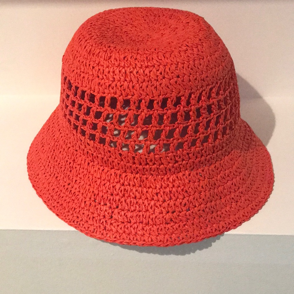 NWOT Orange Raffia Straw Cloche Hat